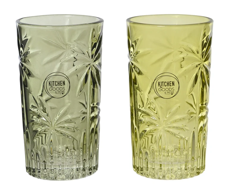 PALMIER verre haut jaune ou vert pale