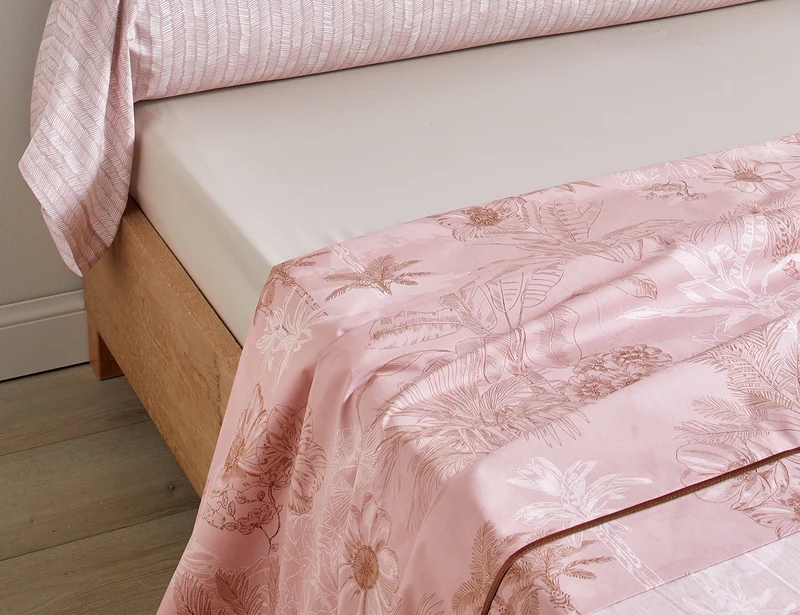 Taie de traversin Percale de coton - CARNET DE VOYAGE Rose thé
