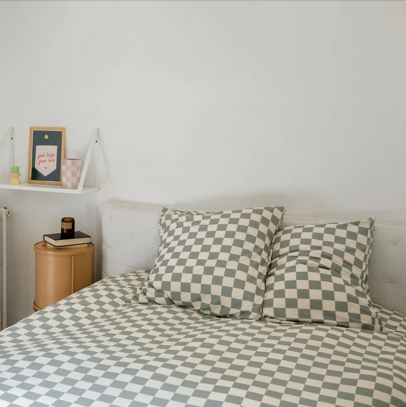 Parure de lit Adulte Damier Céladon