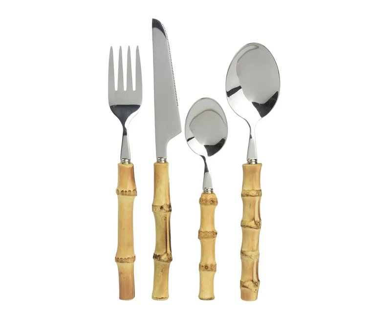 Set de 16 couverts en bois bambou et acier