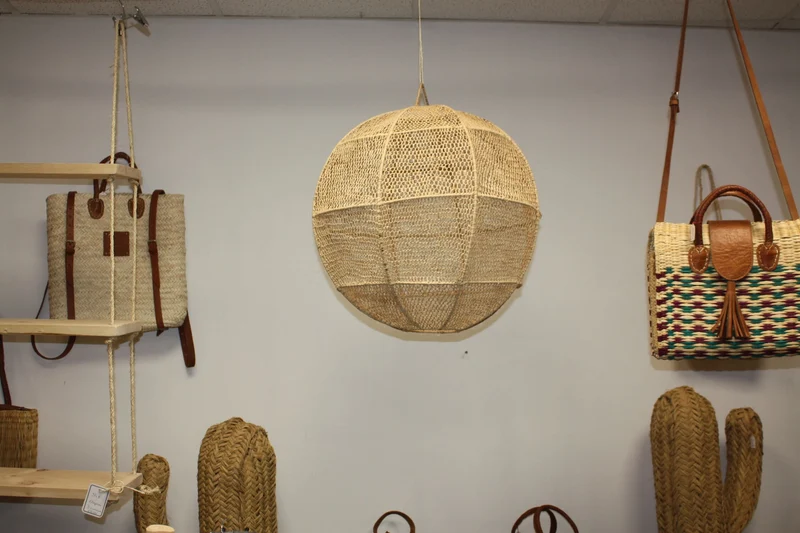 ABAT JOUR XXL Rond Paille Raphia Tressée - Suspension xxl boule Luminaire - Tressage nid d'abeille - Décoration Bohème - Fait Main