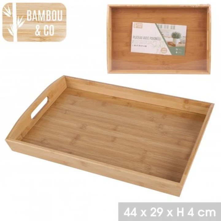 PLATEAU EN BAMBOU AVEC POIGNEES 44x29xH4cm