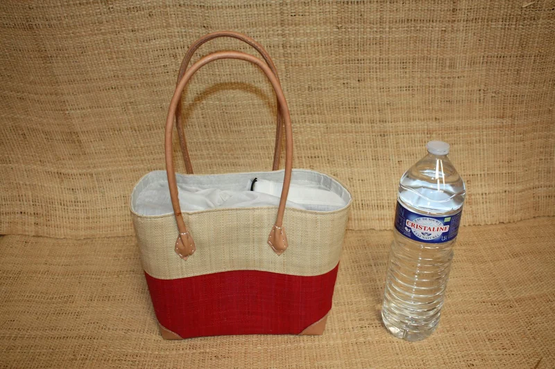 Panier Rouge & Naturel - Pochon Tissu Sac Cabas Léger - 3 TAILLES - Marché, courses, plage...