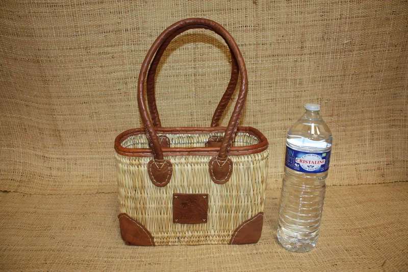 Superbe Panier en Osier avec Renforts en Cuir ! Courses, Marché, Plage...