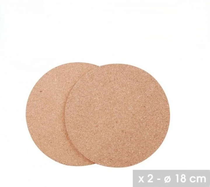 LOT DE 2 DESSOUS DE PLAT EN LIEGE ROND - DIAMETRE 18cm