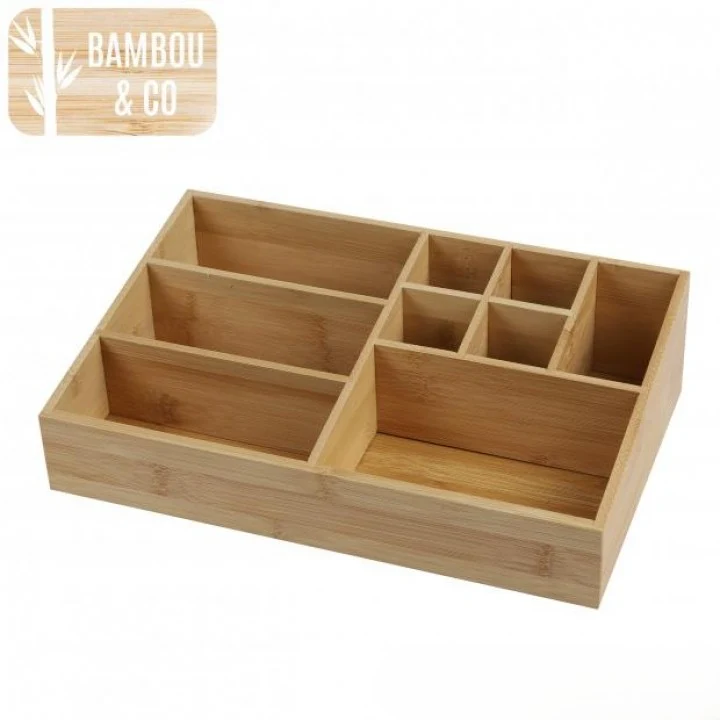 ORGANISEUR RANGEMENT COSMETIQUE AVEC 9 COMPARTIMENTS EN BAMBOU 33x21xH9cm
