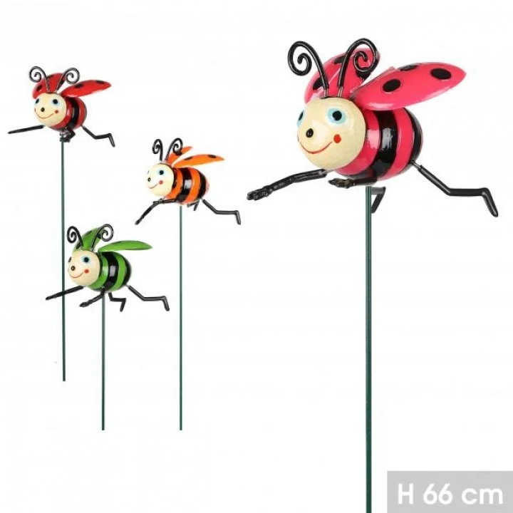 PIC DE JARDIN COCCINELLE - 4 COLORIS - H66CM