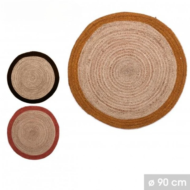 TAPIS ROND 100% JUTE NATUREL DIAMETRE 90CM - 3 COULEURS AU CHOIX -