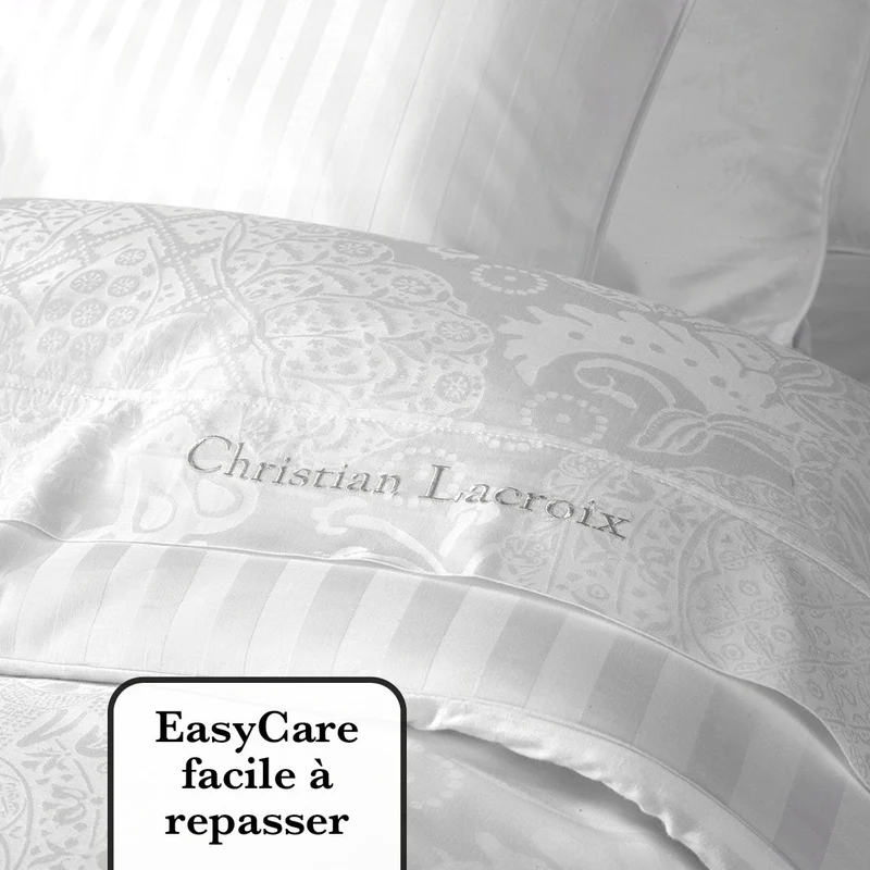 Drap plat satin de coton - Jacquard Arles Blanc