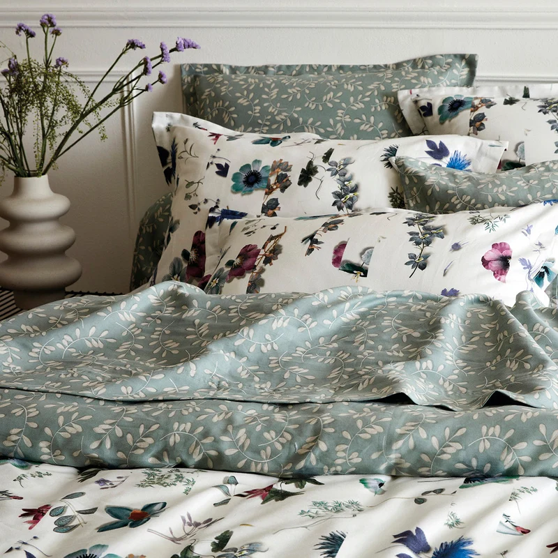 Drap-housse satin de coton - Botanique Vert