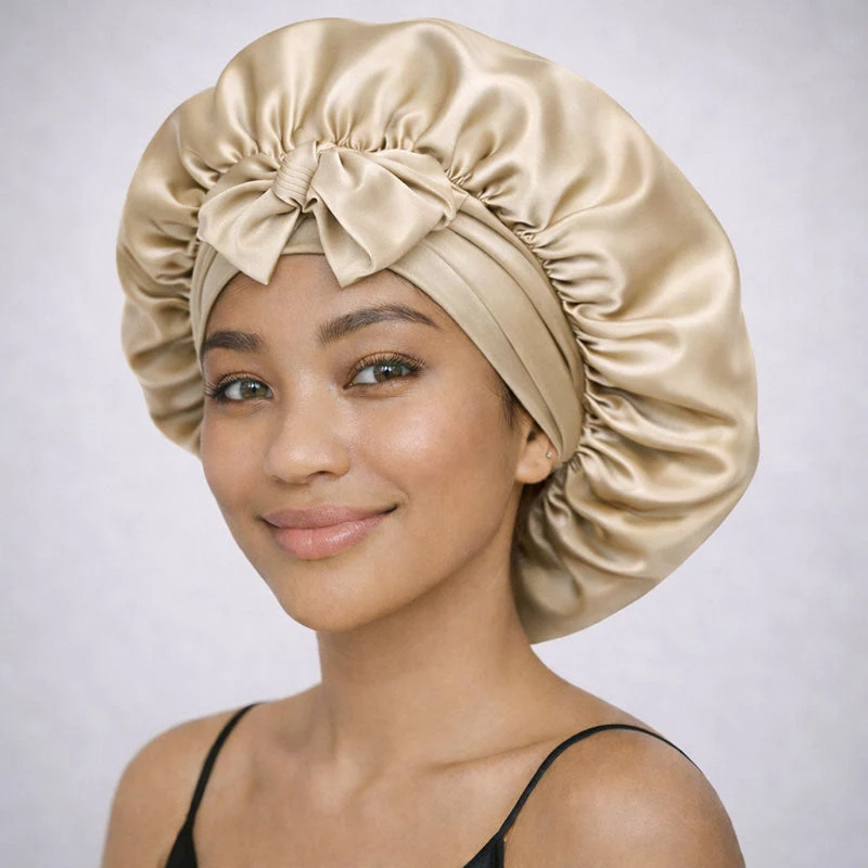 Bonnet de nuit en soie XL à liens ajustables