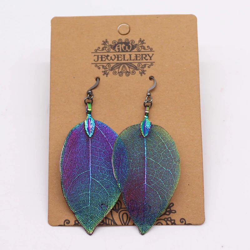 Boucles d'Oreilles en Argent - Feuilles Gouttes - Multicolore Caméléon