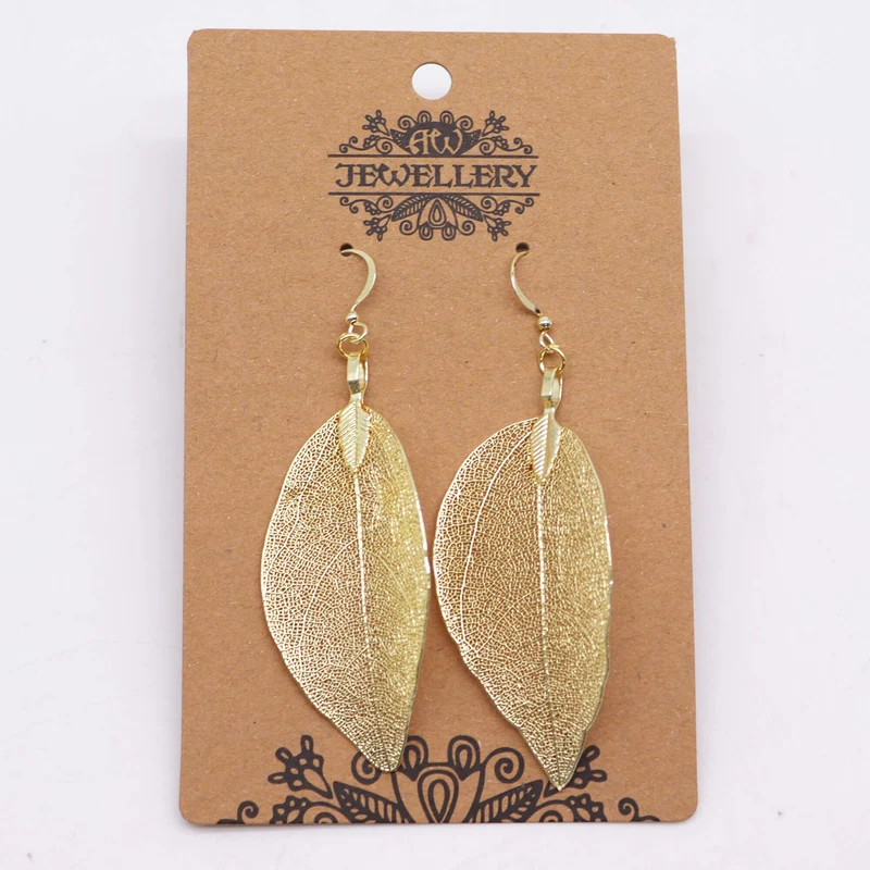 Boucles d'Oreilles en Argent - Feuilles Gouttes - Doré
