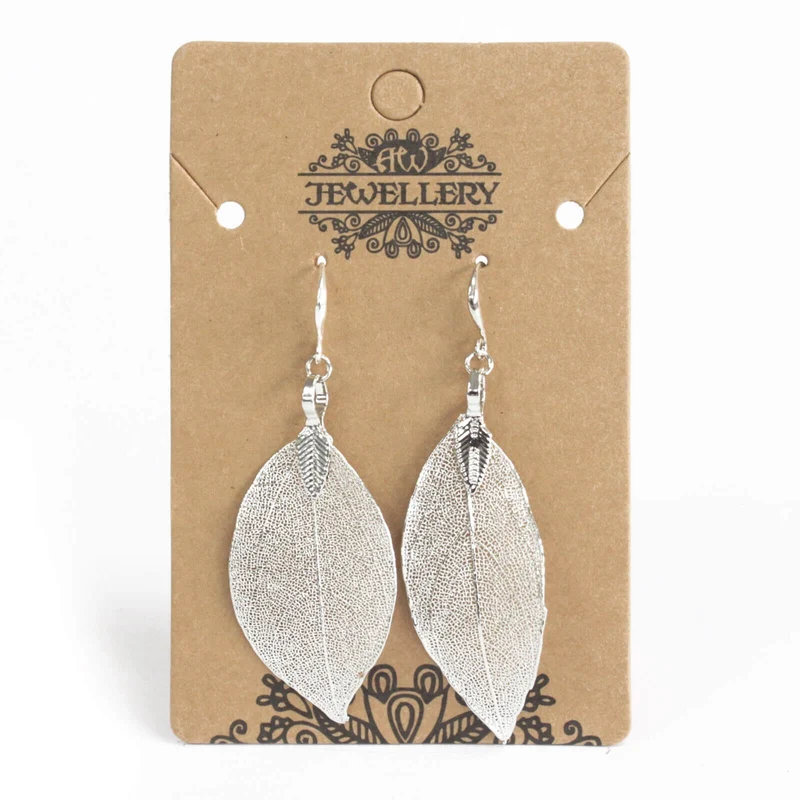 Boucles d'Oreilles en Argent - Feuilles Gouttes - Argenté