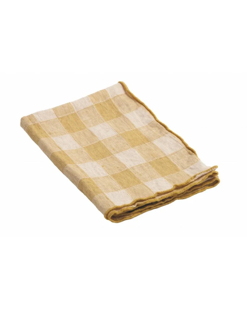 Serviette Bourdon Toile Vintage Vichy, Paille