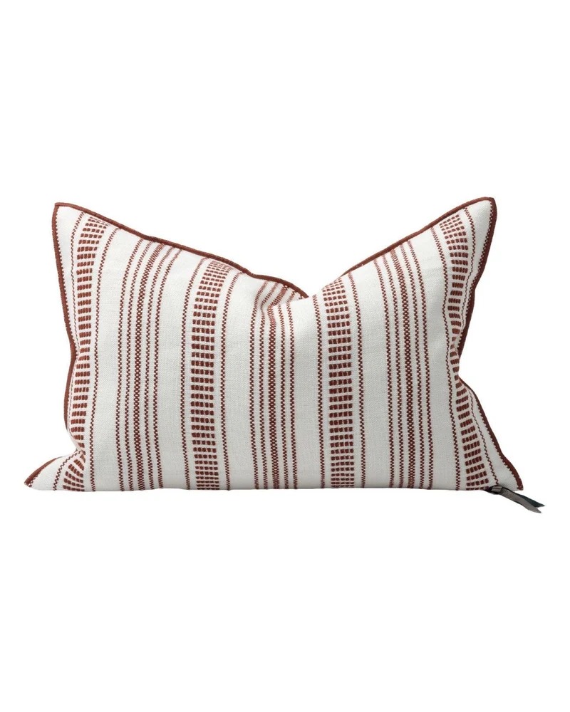 Coussin Vice Versa Toile Brodée Cyclades Rayure Fine, Argile