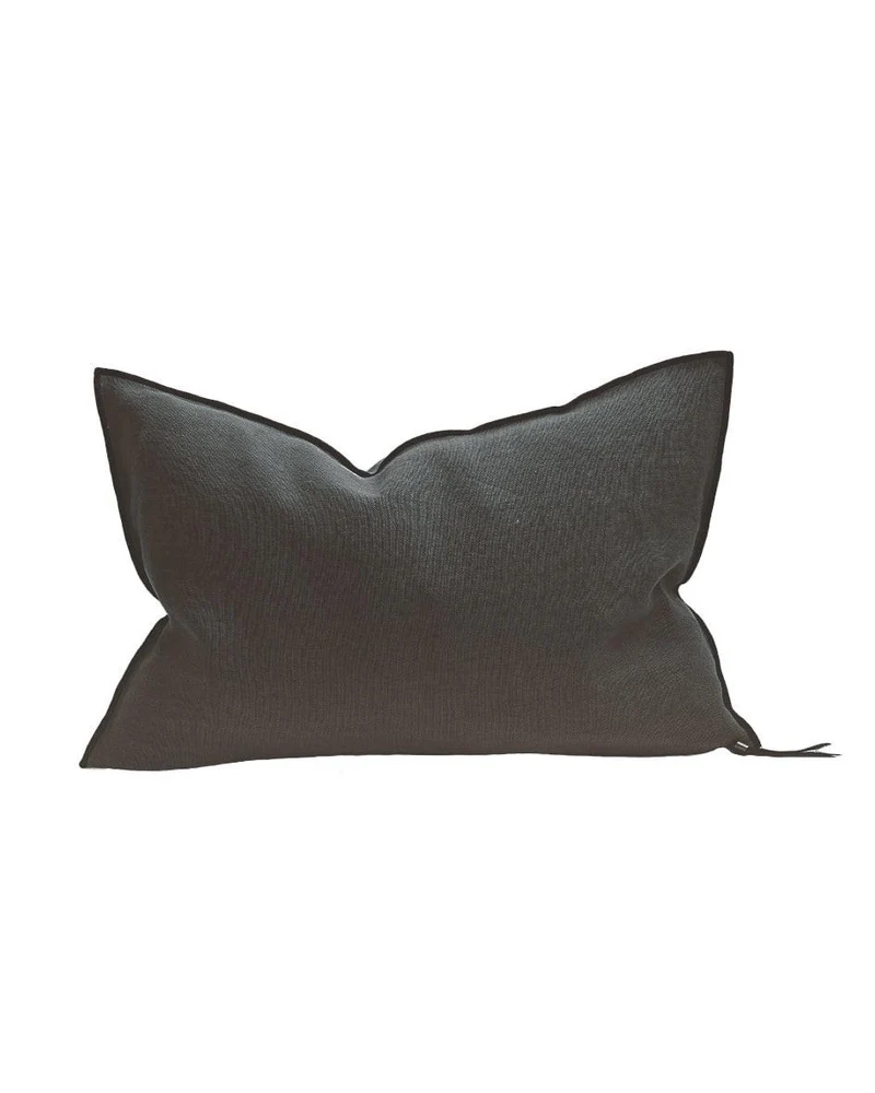 Coussin Vice Versa Black Line en Lin Stone Washed, Asphalte