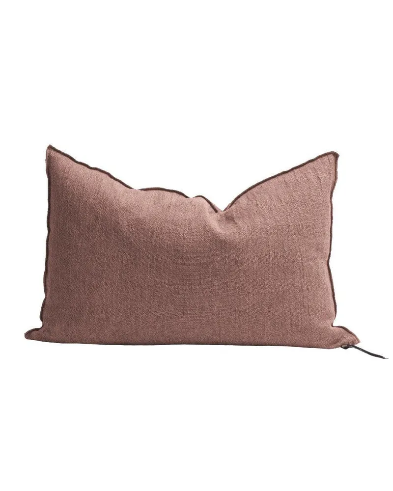 Coussin Vice Versa Crépon de Lin Lavé, Bois de Rose