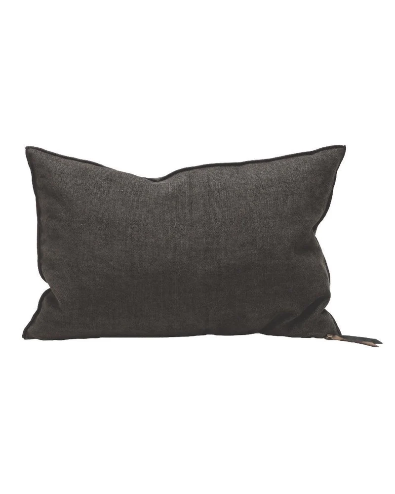Coussin Vice Versa Black Line Chenille Soft Washed, Carbone