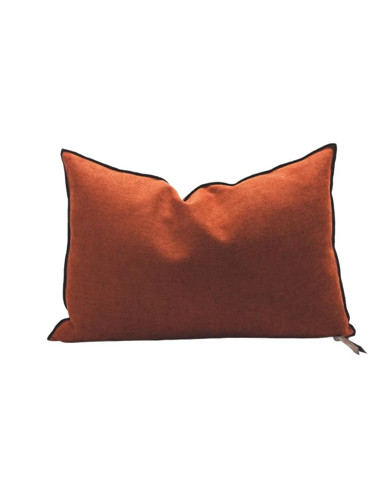 Coussin Vice Versa Black Line Chenille Soft Washed, Rouille