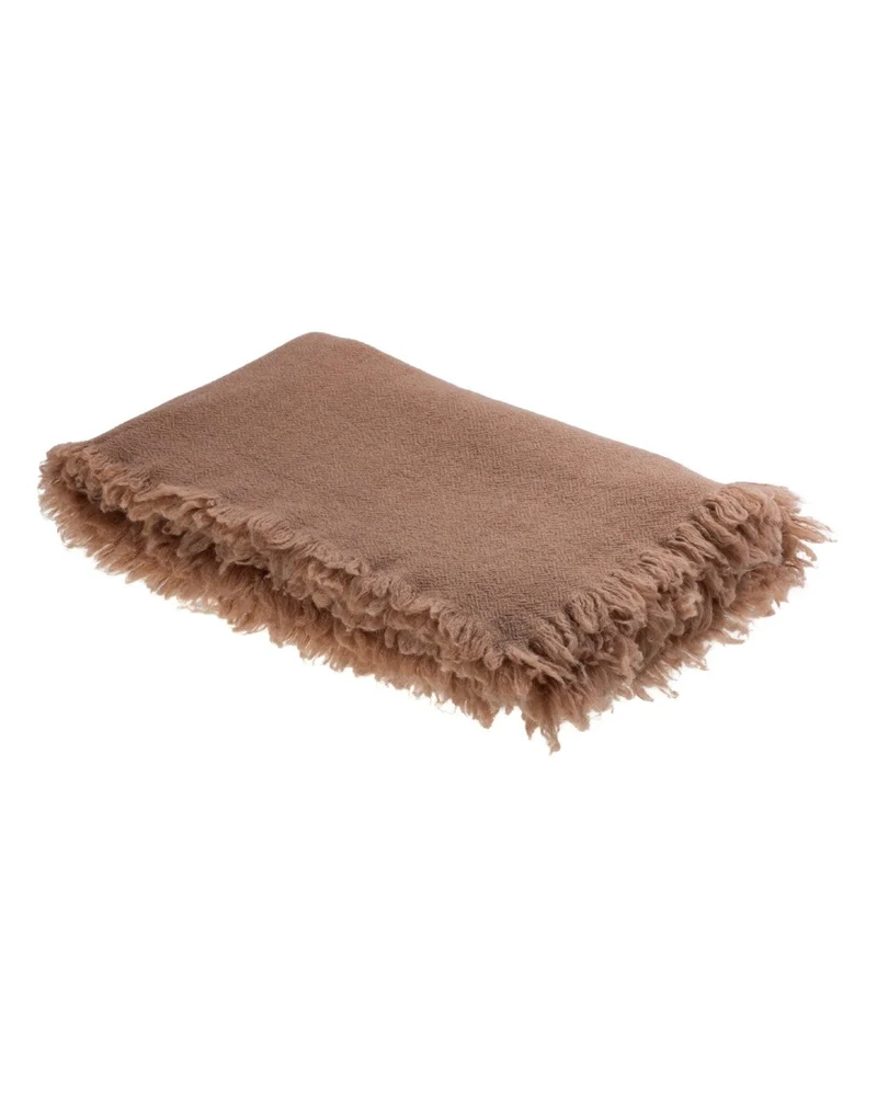 Plaid Vice Versa Frangé Laine Vierge Lavée, Terracotta