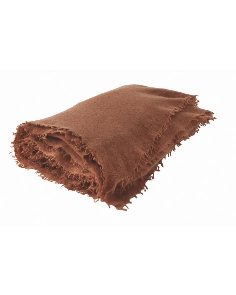 Plaid / Châle Vice Versa Frangé Cachemire Tricoté Main, Sienne