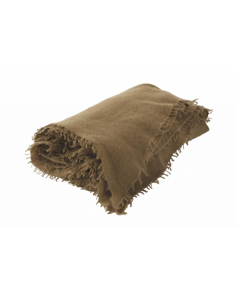 Plaid / Châle Vice Versa Frangé Cachemire Tricoté Main, Bronze