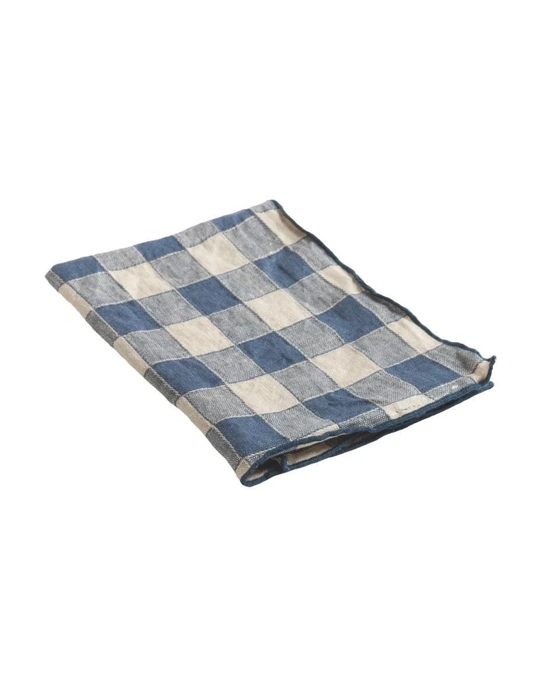 Serviette Bourdon Toile Vintage Vichy, Bleu de Delft