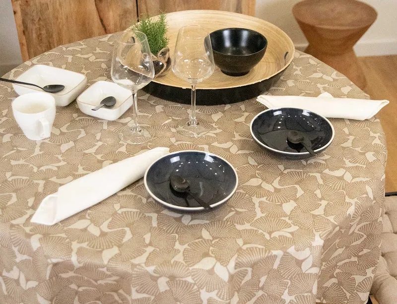 Nappe Ronde Plastifiée - GINKGO Taupe