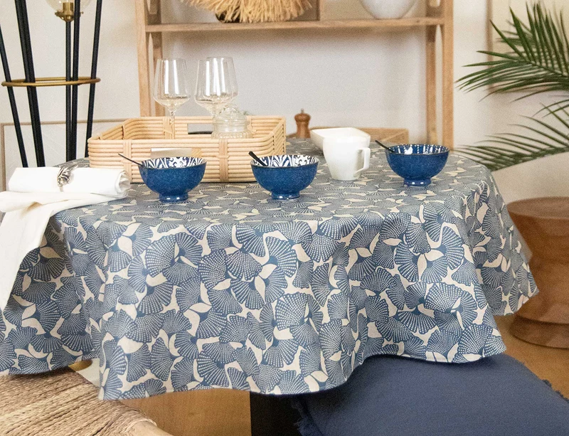 Nappe Ronde Plastifiée - GINKGO Navy