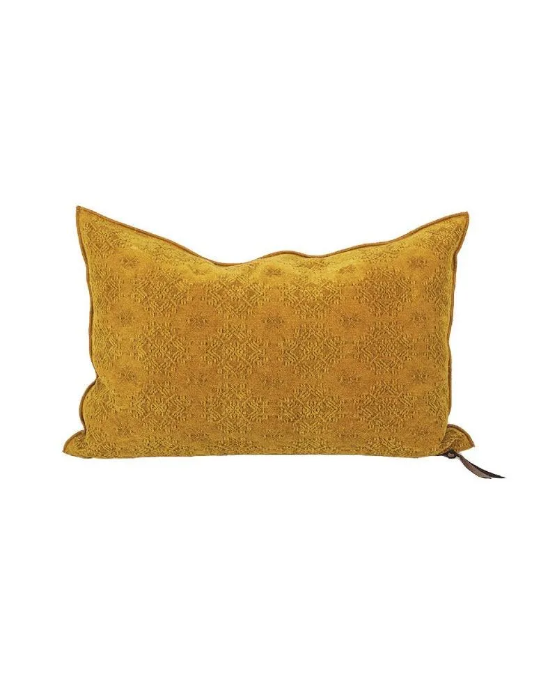 Coussin Vice Versa Jacquard Stone Washed Kilim, Ocre