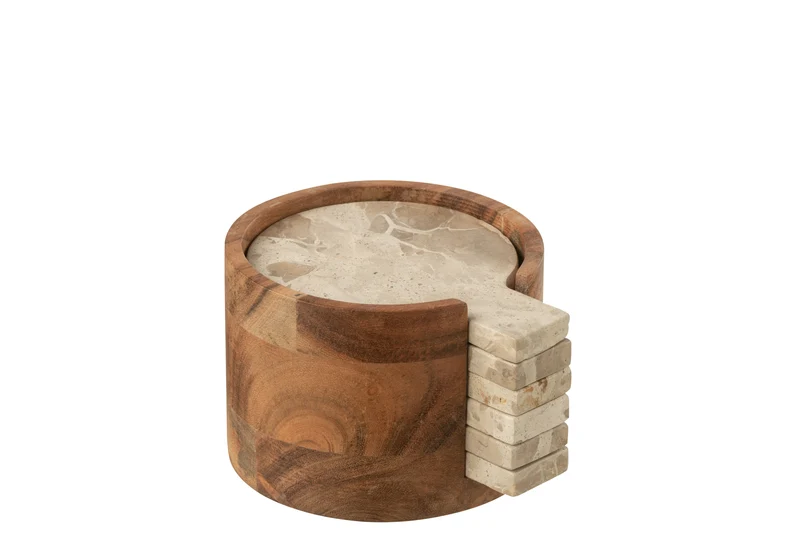 Boite de 4 sous-verre marbre bois acacia