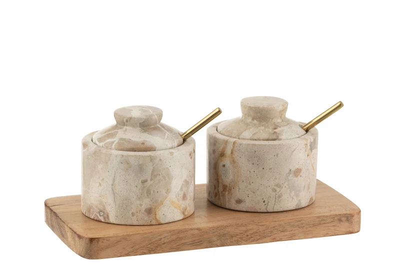 Set à épices marbre beige naturel et acacia