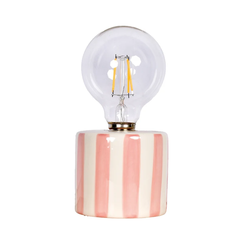 Lampe décorative rayure Rose à piles - D8,8 x H17,5 cm