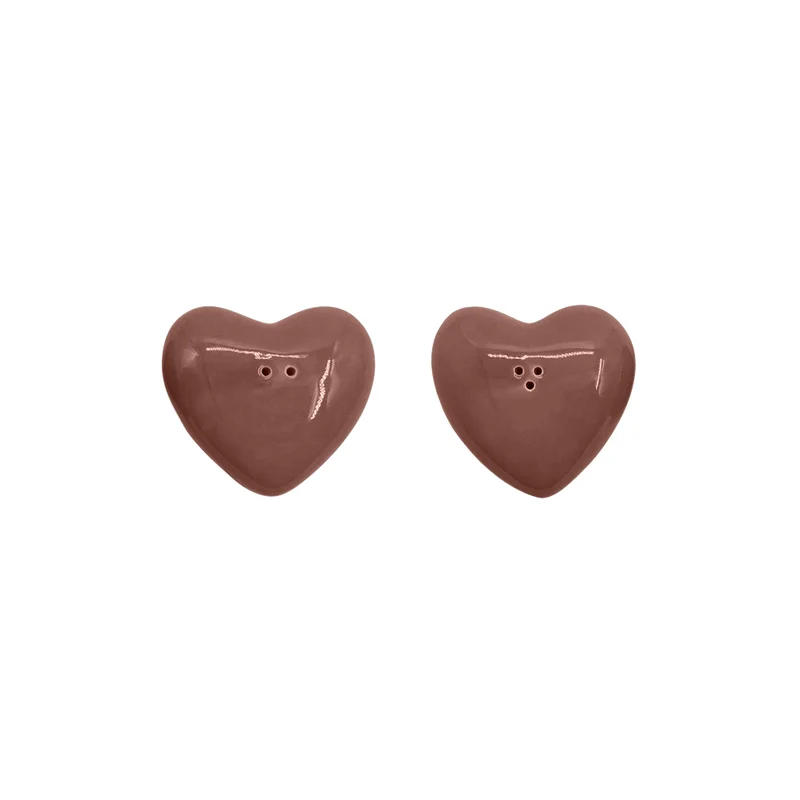Set de sel et poivre coeur Marron - 7 x 6,5 cm