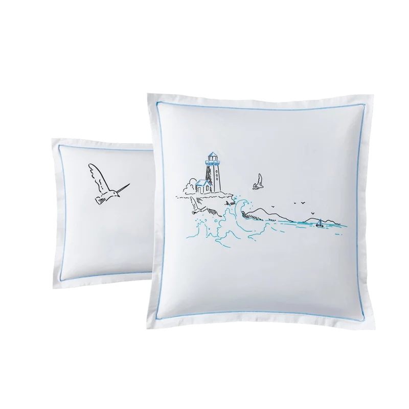 Taie d'oreiller Phare - Percale de coton brodée