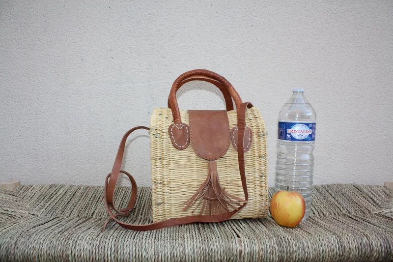 Panier Sac à Main Bandoulière - FERMETURE MAGNÉTIQUE - Naturel & Cuir - Huléti -