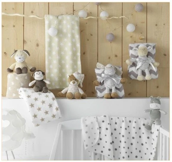 DOUDOU + PLAID 75x100cm - Peluche douce bébé : Hippopotame, Chien ou mouton