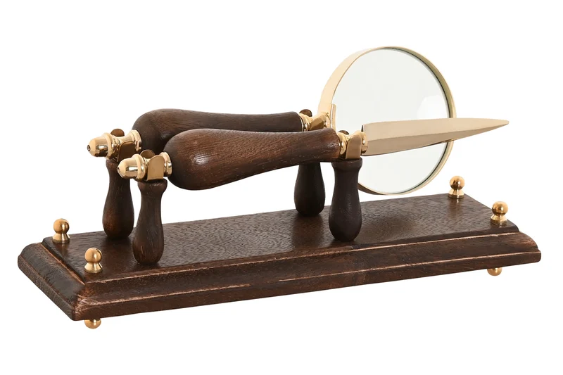 LOUPE ET COUPE-PAPIER - bois de manguier et laiton