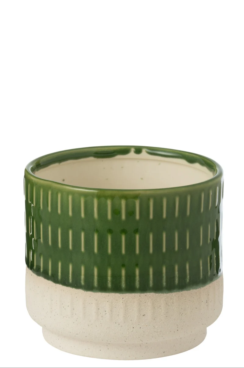REYA - Cache pot porcelaine blanc/vert