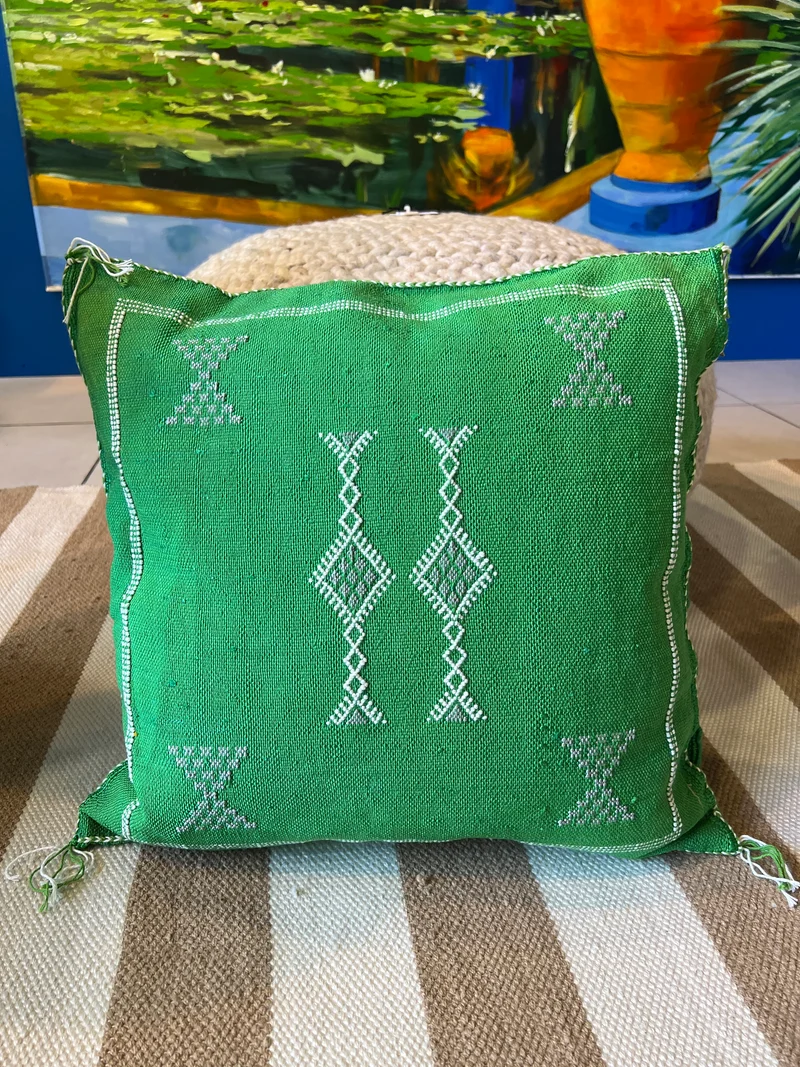 Coussin Berbère - Vert/blanc - 45 x 45 cm environ