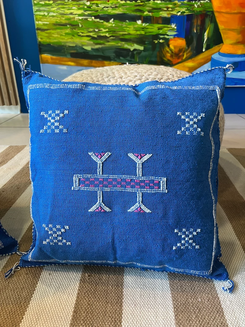 Coussin Berbère - Bleu/blanc - 45 x 45 cm environ