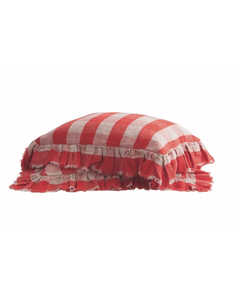 Taie d'oreiller Boho Lin Lavé Vichy Cottage, Capucine