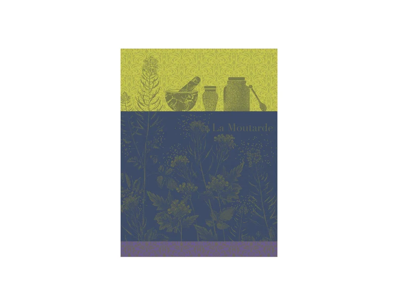 Torchon Coton Jacquard - MOUTARDE EN FLEURS Vert
