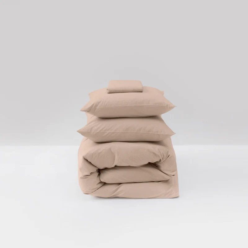 Parure de lit en percale de coton lavé 300 fils • Beige Argile