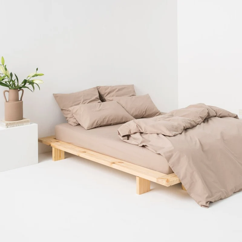 Drap housse en percale de coton lavé 300 fils • Beige Argile