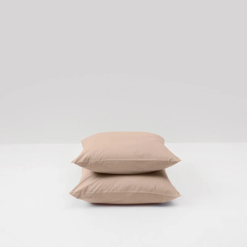 2 taies d'oreiller en percale de coton lavé 300 fils • Beige Argile