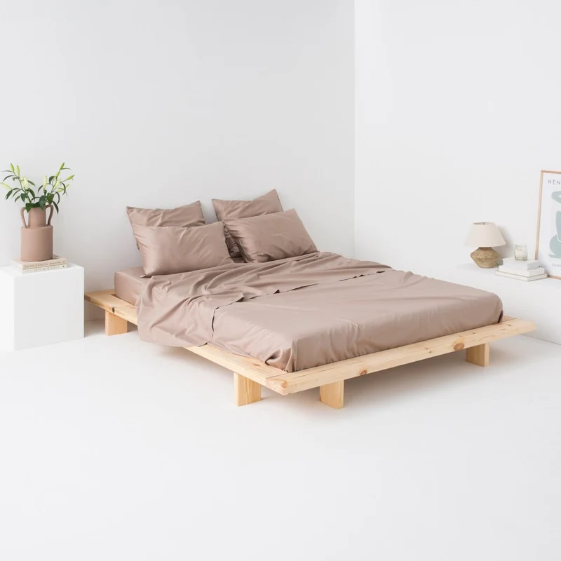 Drap plat en satin de coton égyptien 300 fils • Beige Argile
