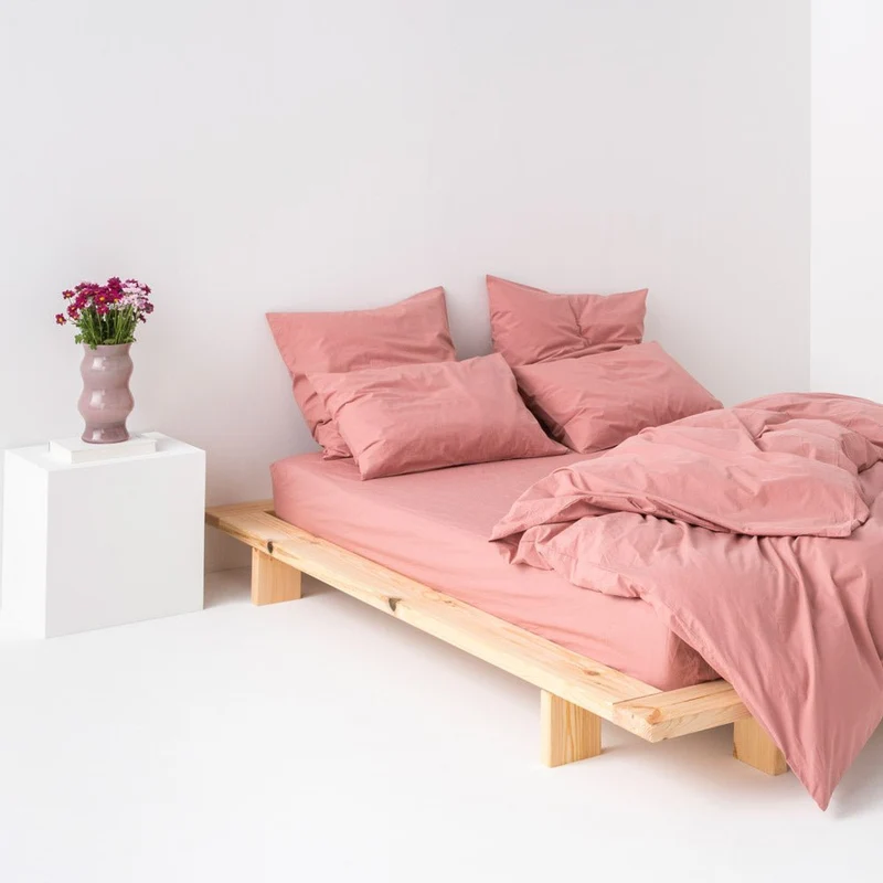 Drap housse en percale de coton lavé 300 fils • Vieux Rose