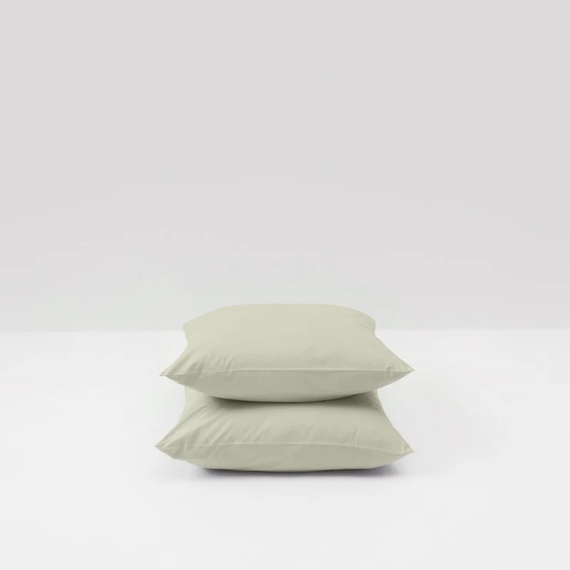 2 taies d'oreiller en percale de coton lavé 300 fils • Vert Sauge